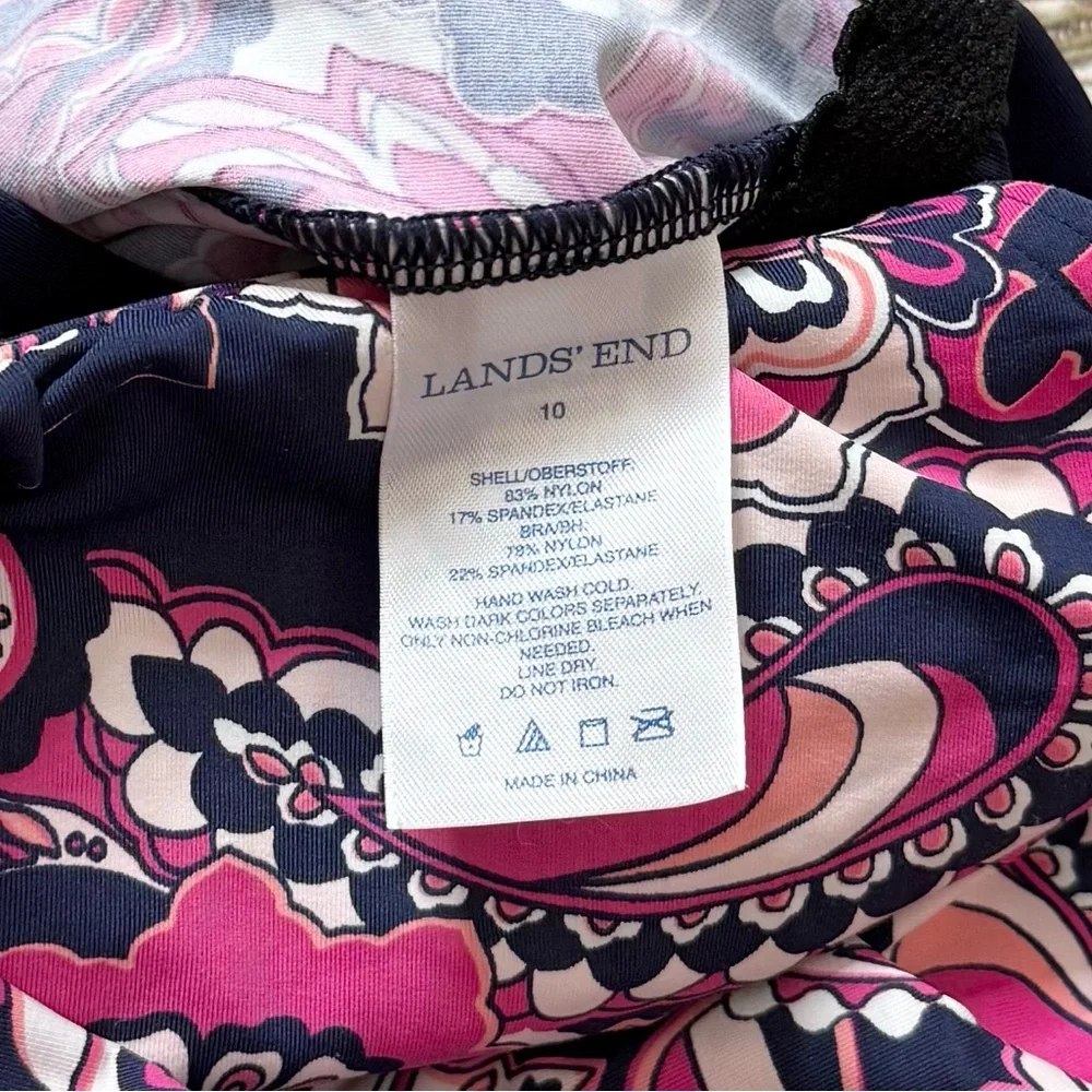 Lands End Tankini Top Swimsuit Swim Tank Paisley Floral Racerback Blouson 10
